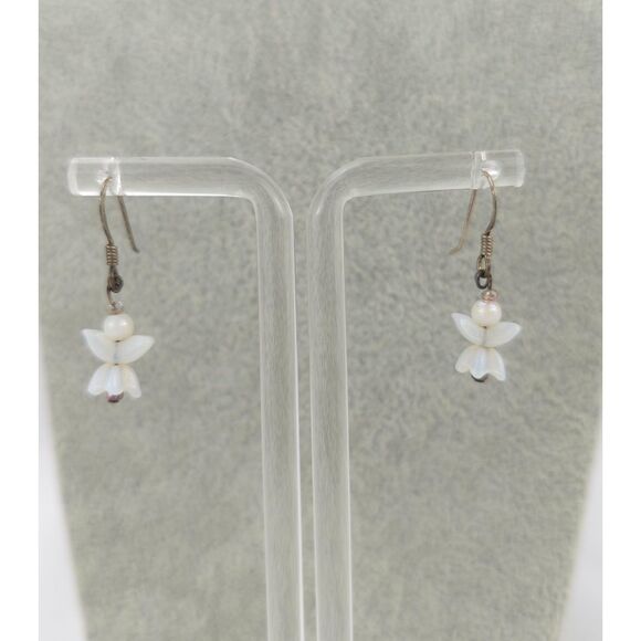 Sterling Silver Pearl & Moonstone? Teardrop Angel Necklace Earring Set Religious - Picture 3 of 5